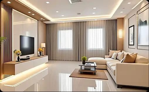 Turnkey-designed lounge with fluted wooden wall panels, ambient lighting, and sofa seating