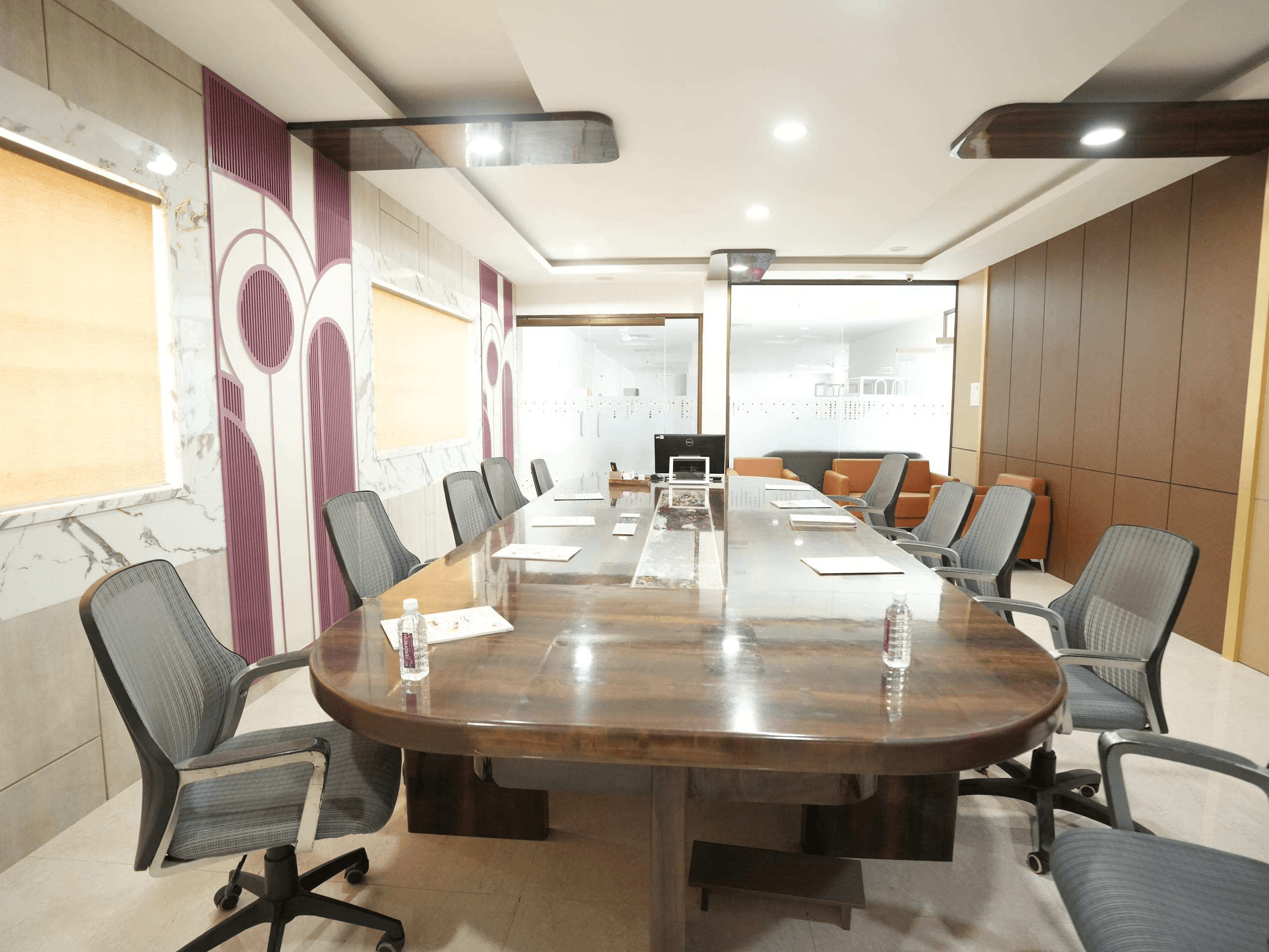 Green office interior with flexible workspace design